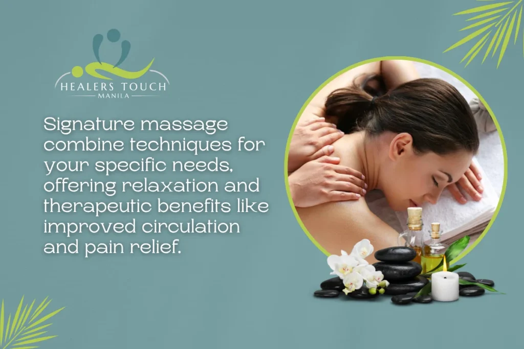 Woman receiving a relaxing massage with spa elements in the background.