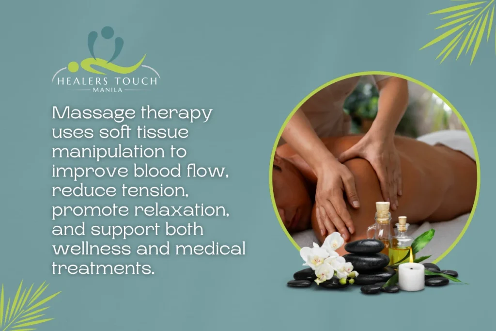 Relaxing massage therapy using soft tissue manipulation to improve blood flow, reduce tension, and p.