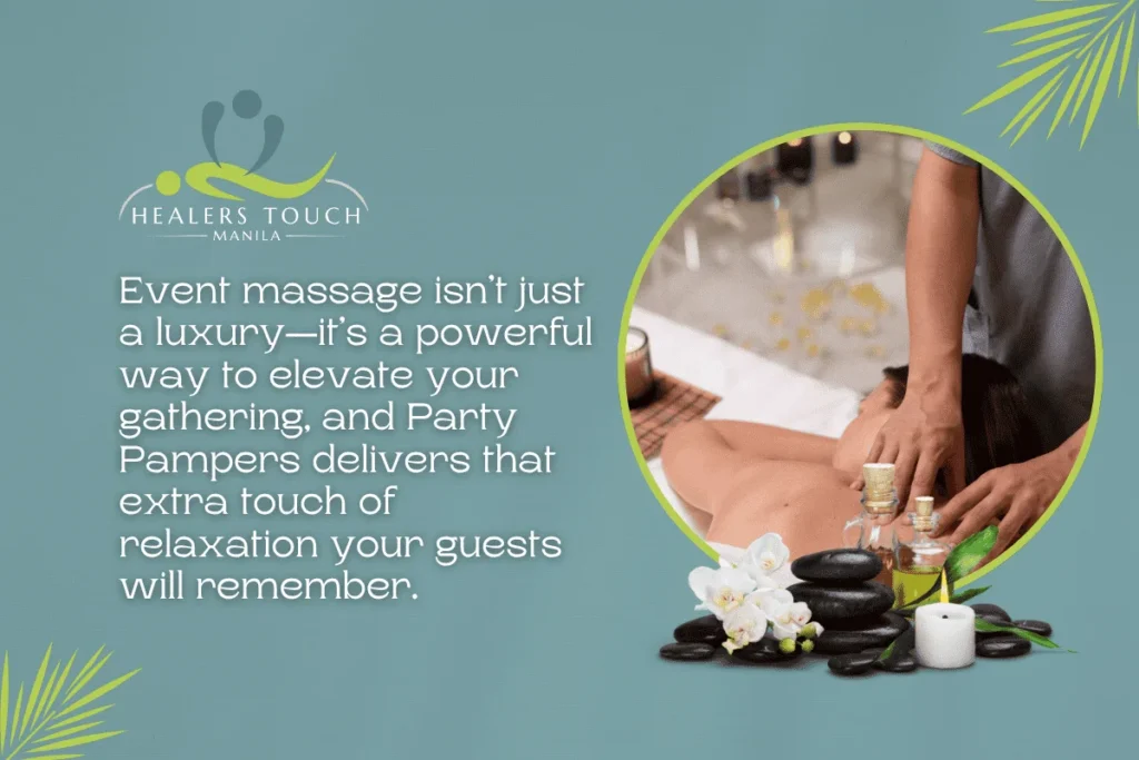 Professional massage therapy at parties to enhance guest relaxation and wellness.