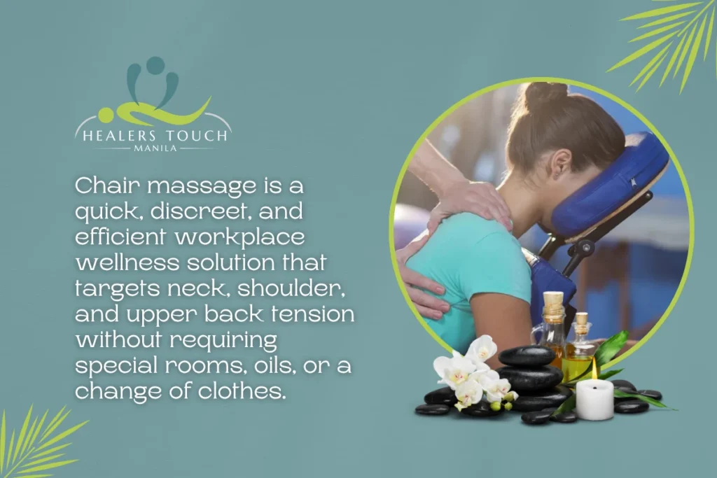 Relaxing chair massage for office workers to reduce tension and improve well-being. Perfect for work.