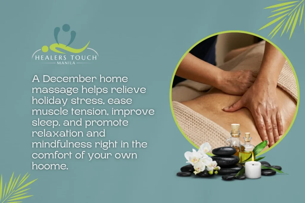 Relaxing Christmas home massage for holiday stress relief.